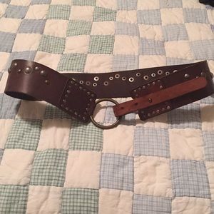 Wide brown leather belt